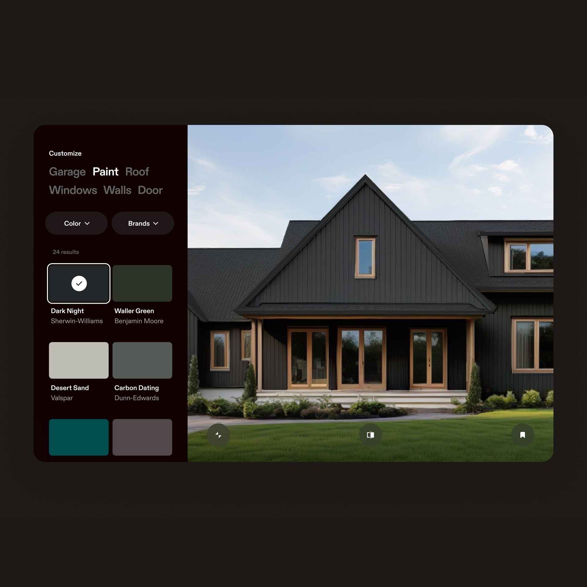 Preview of the HOVER 3D home visualizer with roof and siding color options